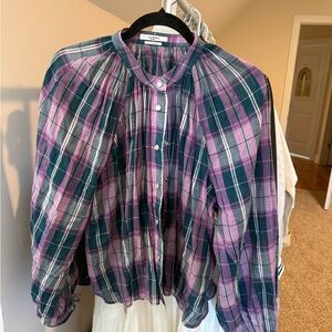 Isabel Marant Purple and Green Plaid Blouse